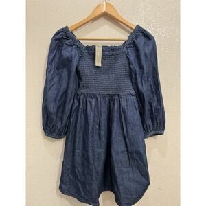 J.Crew Chambray Denim Smocked Puff-Sleeve Dress Women's XXS